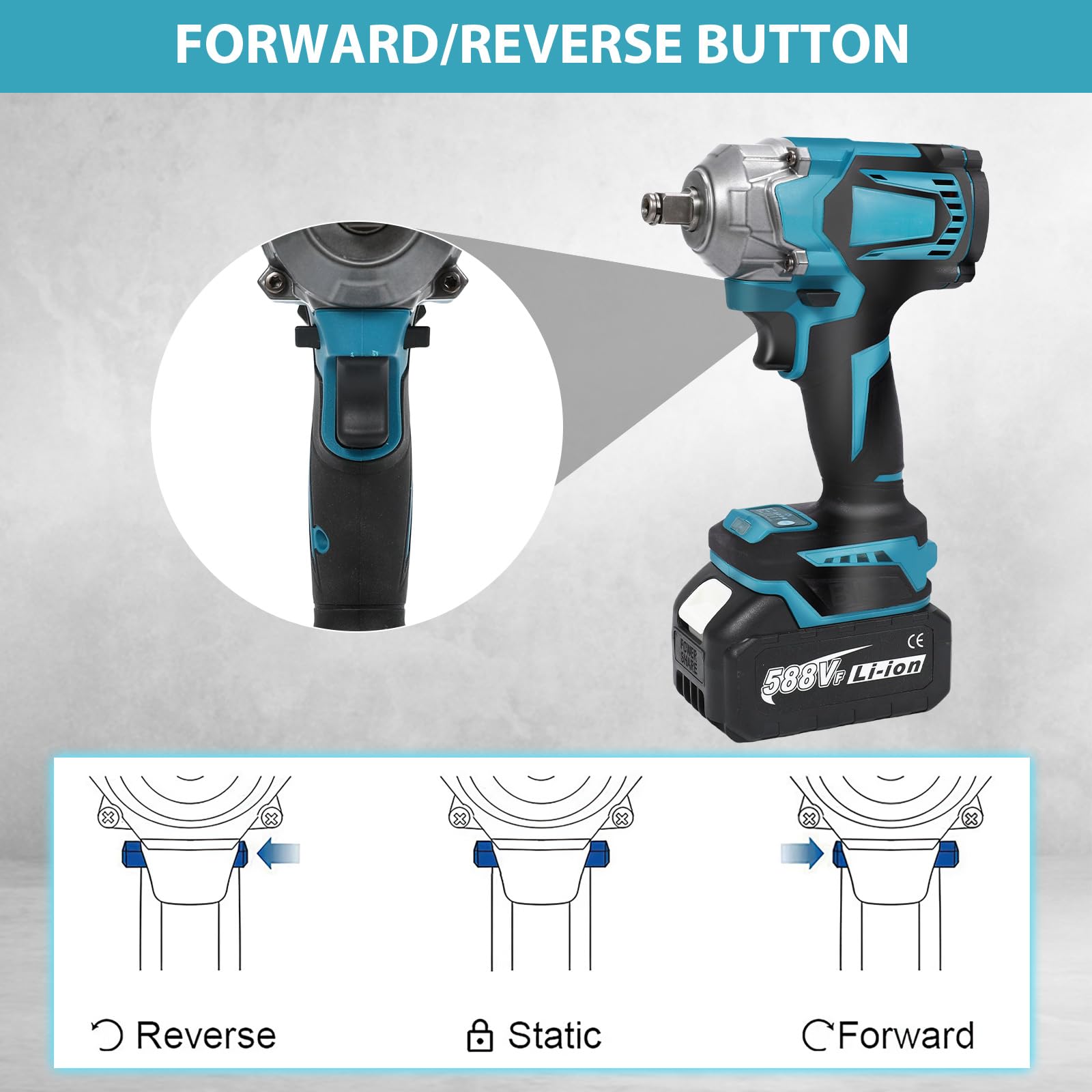 Llave de impacto inalámbrica de 1200 N.m – 1/2 pulgadas con motor sin escobillas 6700 RPM, 4 velocidades ajustables, LED, batería de 21 V, para casa/coche/bricolaje (2 baterías)