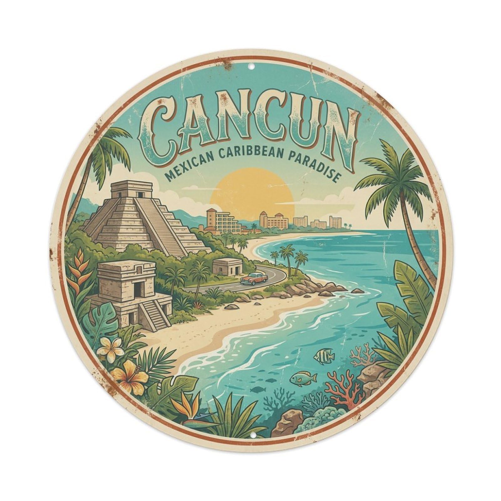 Travel Retro Mexico Cancun Metal Tin Sign