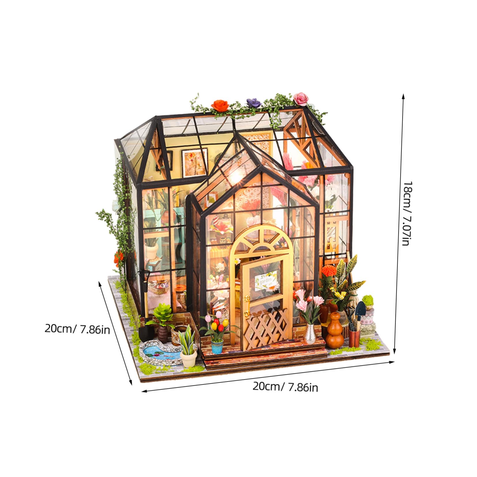 UKCOCO Kit de Manualidades para Casa de Flores en Miniatura, Modelo de Invernadero de Construcción 3D, Madera y Acrílico, Varios Accesorios, para Coleccionistas y Niñas, Decoración