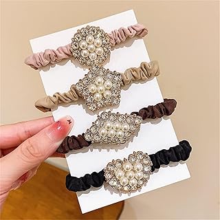 ヘアゴム おしゃれ パール シュシュ 4個セット 髪ゴム 女性 ヘアアクセサリー ファッション オフィス 高弾性 シンプル トレンド 小物 シンプル かわいい ゴムレディース 通勤 大人 通学 日常 (A-4個セット)
