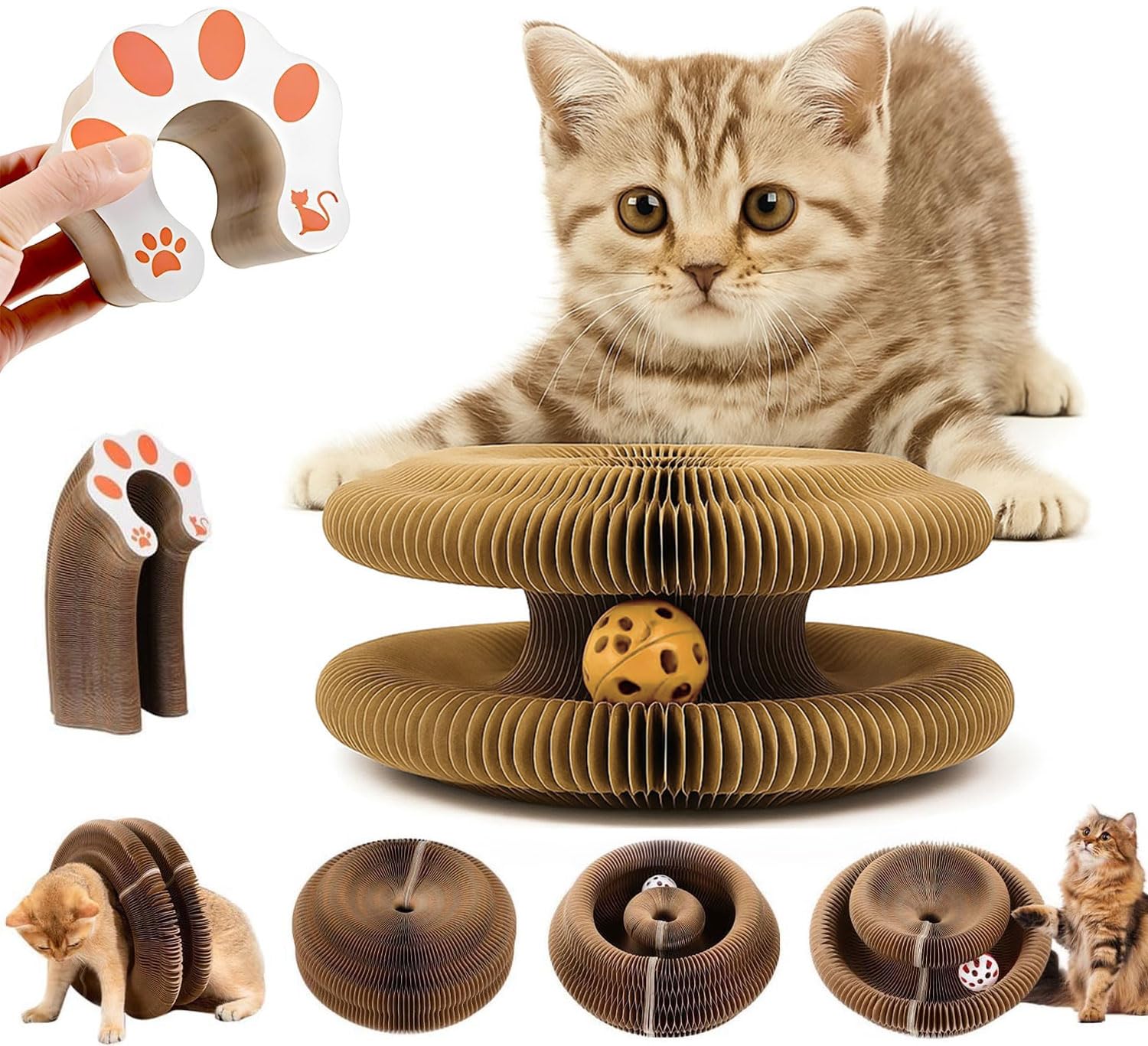 Magic Organ Cat Scratcher Board, Foldable Scratch Pad with Ball, Kitten Cardboard Scratching Board, Claw Grinding Interactive Toy, Cat Toys for Indoor, Cats scratching board
