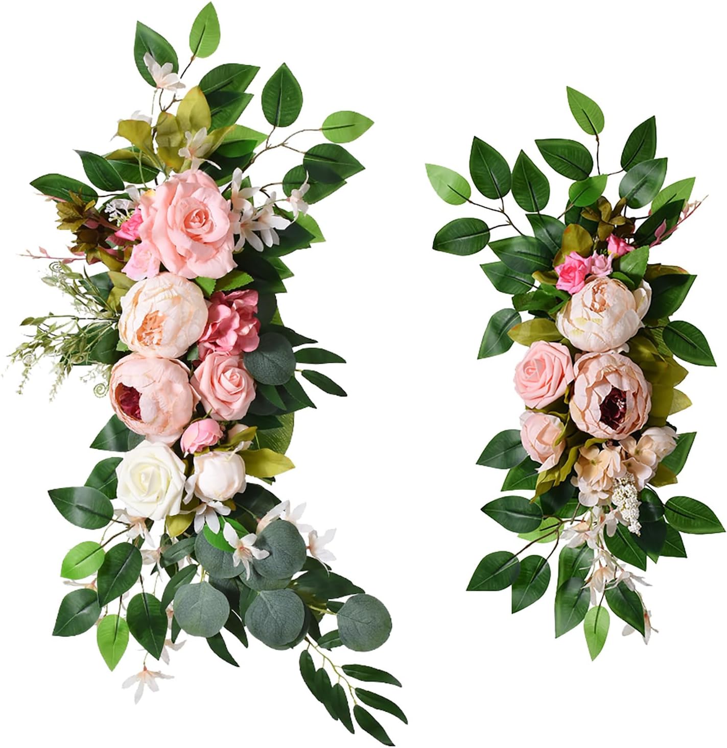 Artificial Wedding Arch Floral Swag Silk Rose Swag Set with Lights for Wedding Decor Parties Home Decoration 70cm 60cm (Pink)