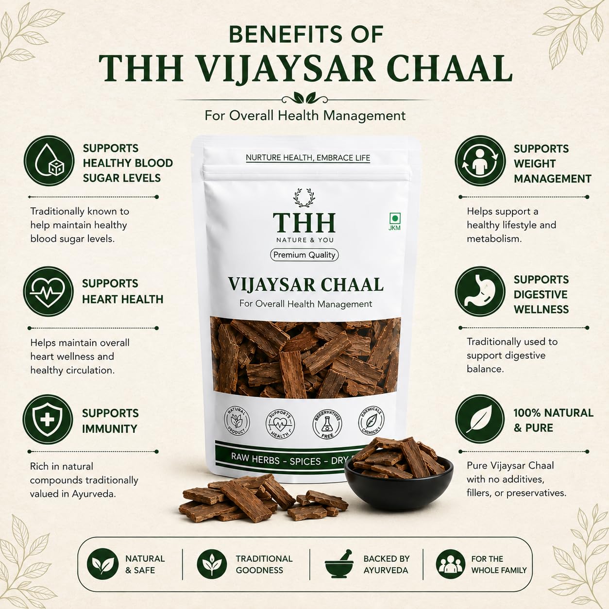 THH Pure Vijaysar Chaal 400g | Raw Vijaysar Ki Lakdi for Overnight Water Infusion | Indian Kino Tree (Pterocarpus Marsupium) Herbal Wood | Ayurvedic Metabolism & Wellness Support