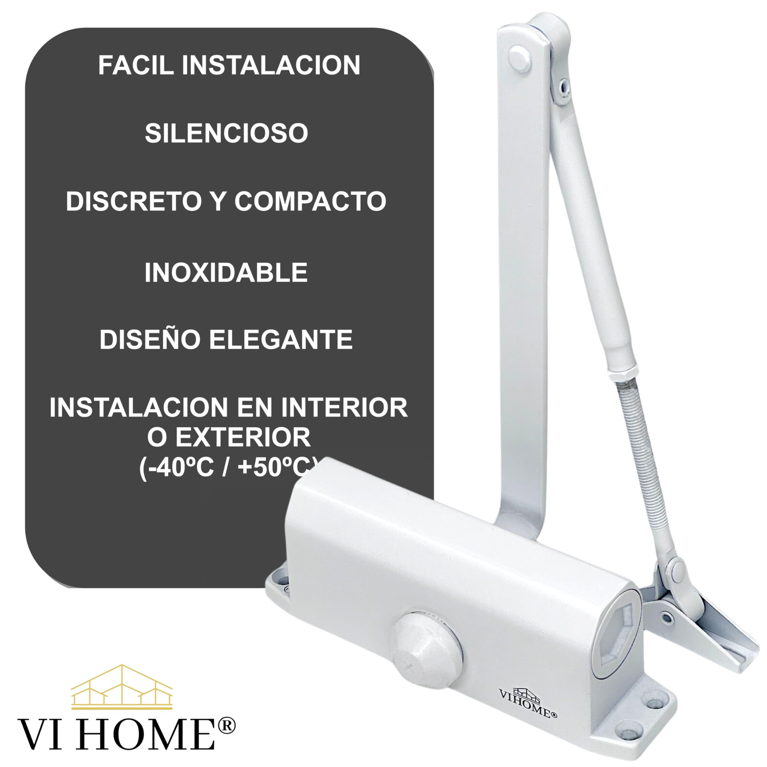Cierrapuertas Automatico Ajustable Con Retenedor 60kg / Muelle Puerta Con Sistema Hidraulico/Cierra Puertas Automatico/Cierre Automatico (Blanco)