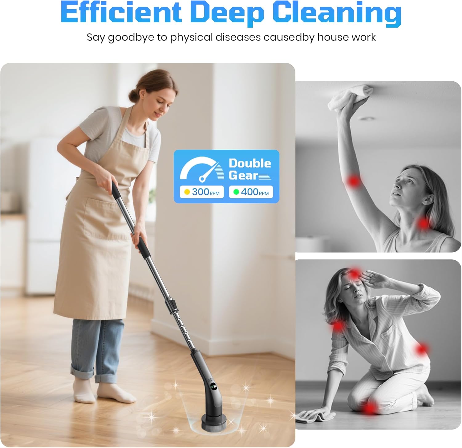 Electric Spin Scrubber, Waterproof Shower Cleaning Brush with 7 Replaceable Brush Heads,Adjustable Speed and Extended Handle for Easy Cleaning - Image 2