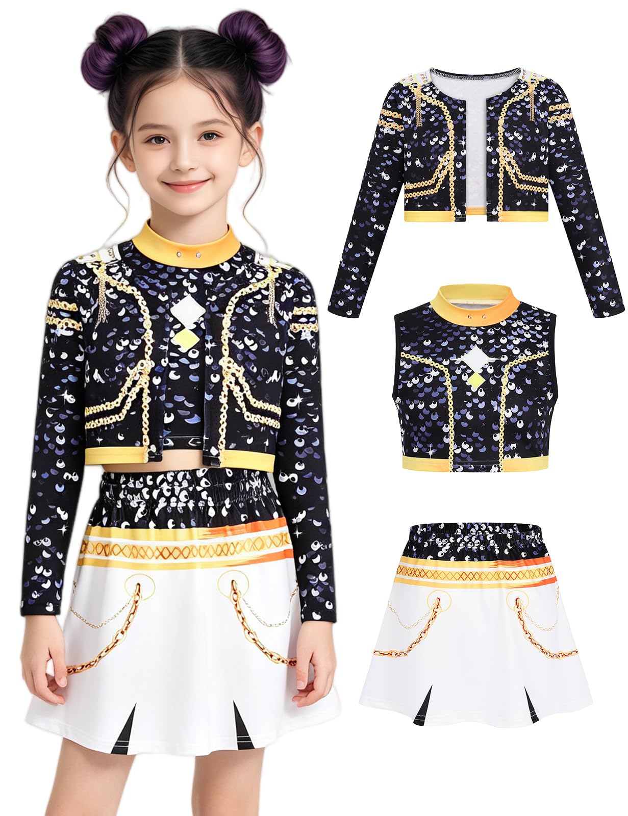 Goldenes Pop-Sänger-Kostüm für Kinder, Halloween-Kostüm, Outfit und Zubehör