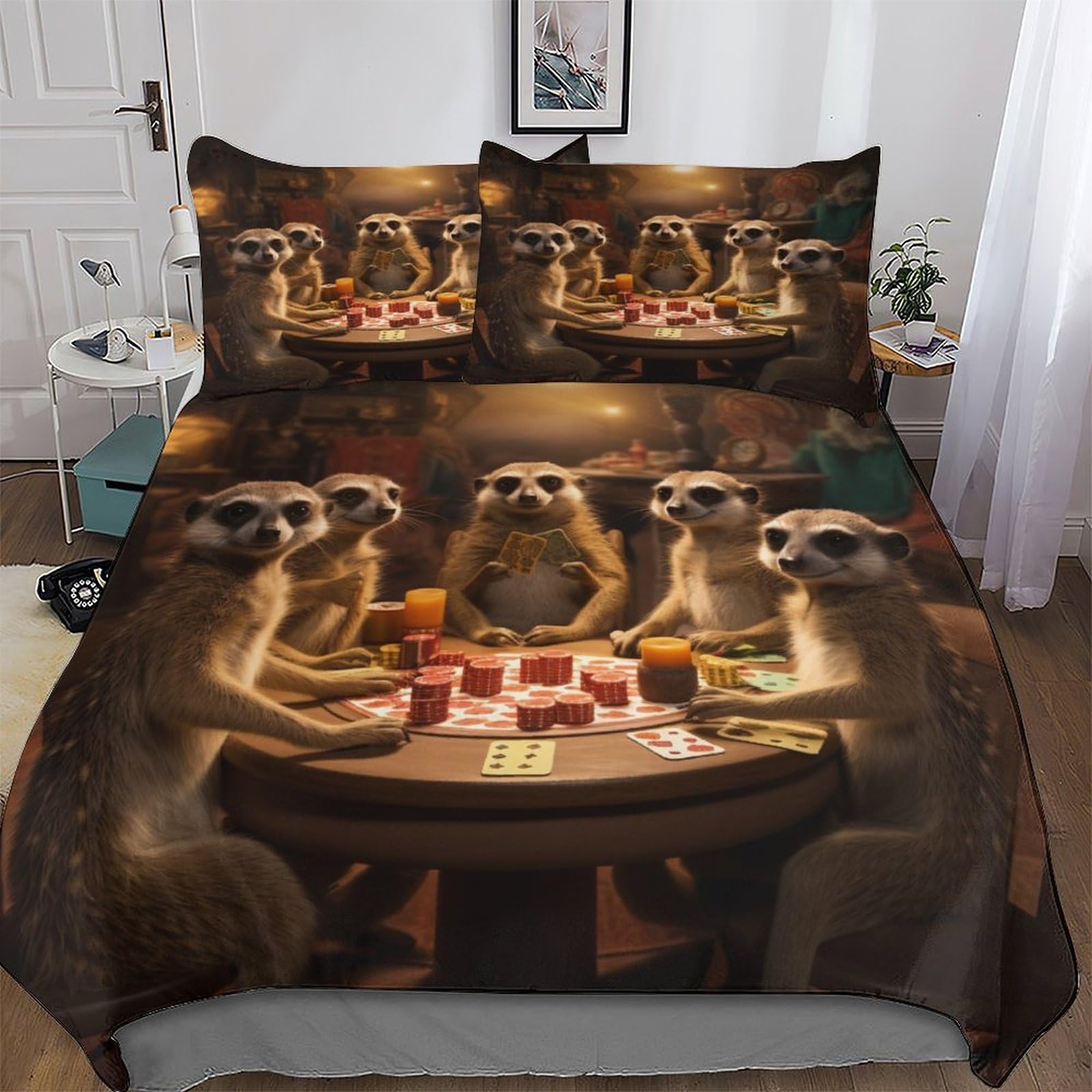 Meerkat Duvet Cover Set 3 Pieces, 3D Print Bedding Comforter Cover with Pillowcases Soft Microfiber Easy Care Quilt Cover for Boys Girls Kids Bedroom King (220x240cm) — image 1
