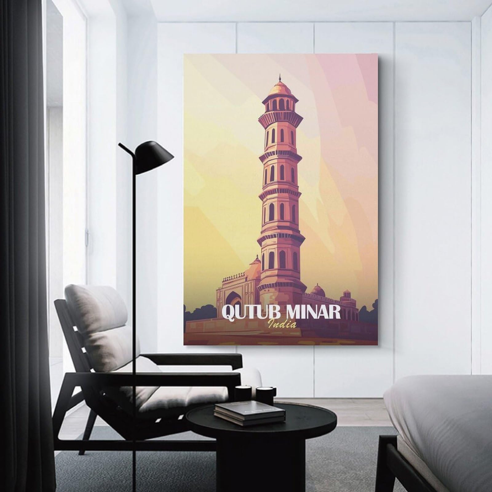 Junmoney Unframe-Style-20 Qutub Minar, India Decorative Wall Artwork, 16X24inch(40X60cm), For Home Lounge, Bedroom Or Reading Nook, Eye Catching Artwork For Blank Walls