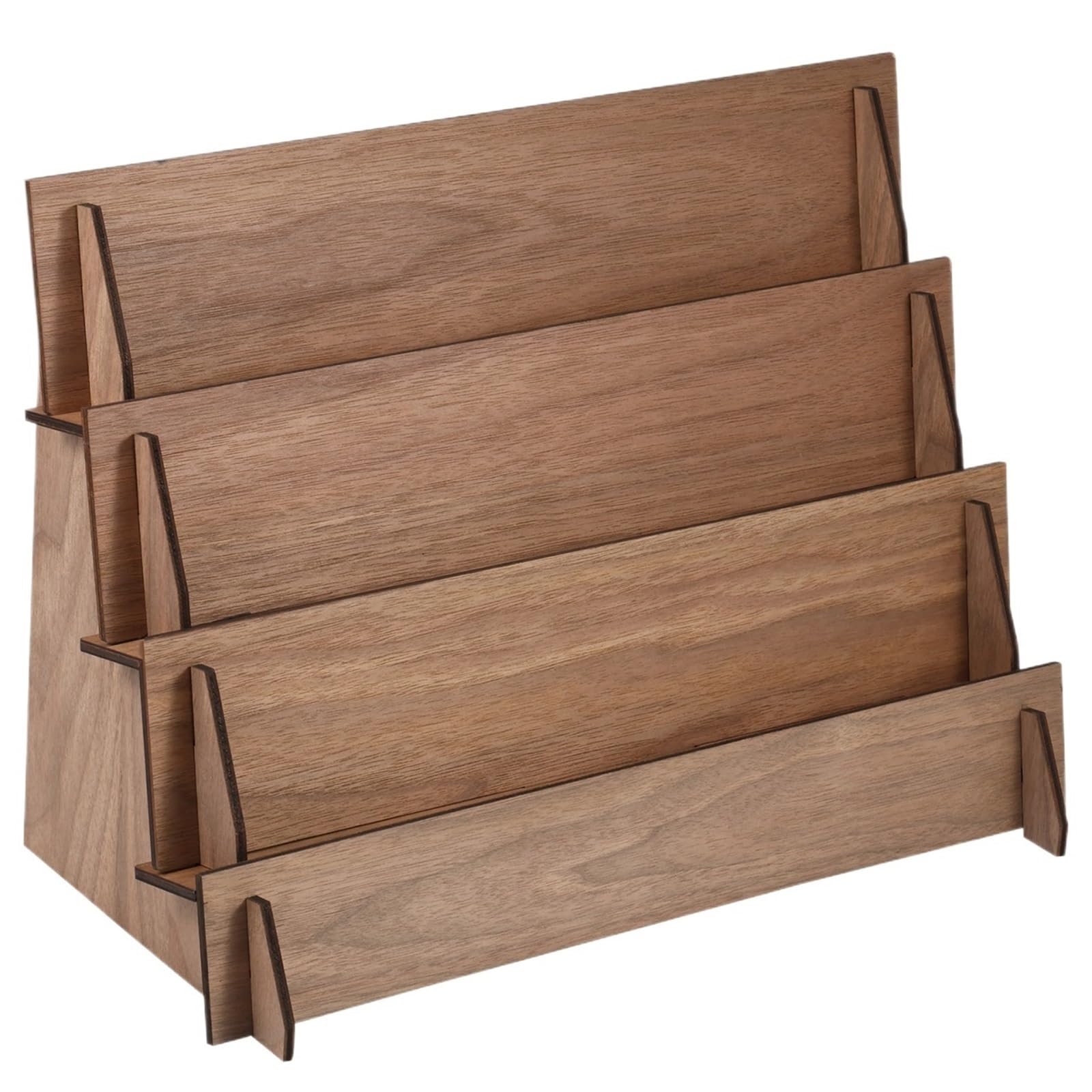 Huwoyg Brown Card Display Stand Wood Postcard Holder Desk Bracket Cards Organizer 4 Layer Decorative Shelves Office Gift Holders For Cards(Brown)