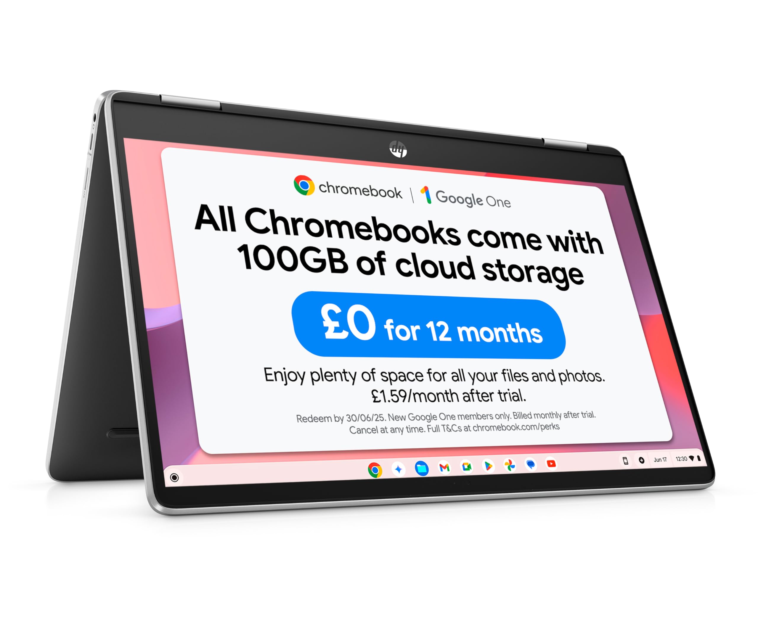 Chromebook 14" Laptop PC 14b-cb0002sa, Touch Screen, Intel Pentium Silver, 4GB RAM, 64GB SSD, FHD, Silver