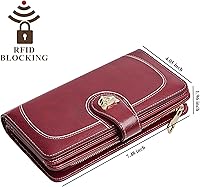 Vista 6 de FOXLOVER Cartera de pulsera de diseñador para mujer, de gran capacidad, con bloqueo RFID, de cuero, tarjetero de crédito, Rojo vino, Classic