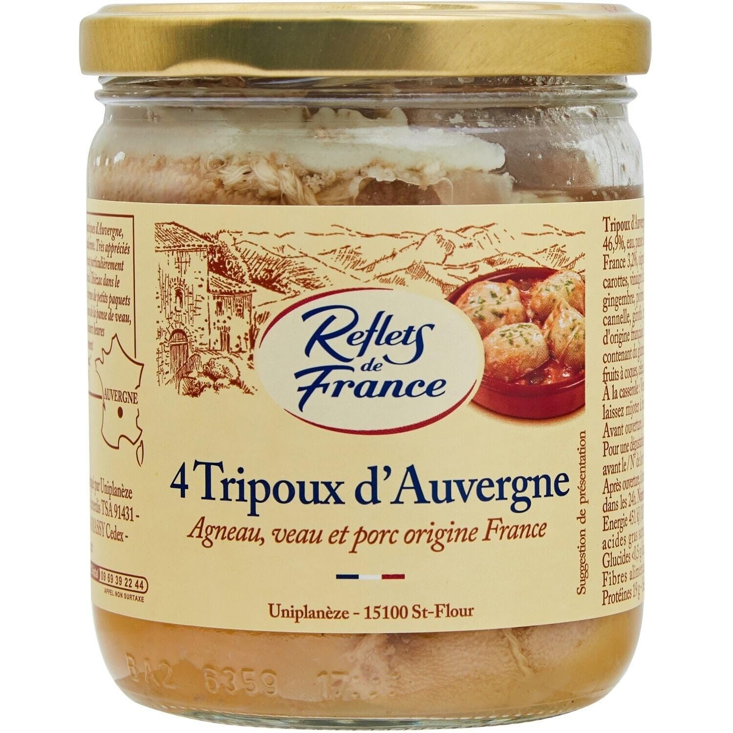 REFLETS DE FRANCE Tripoux d'Auvergne — Bocal 380 g — Panse d'agneau, veau et porc origine France — Spécialité cuisinée au terroir - Lot de 3