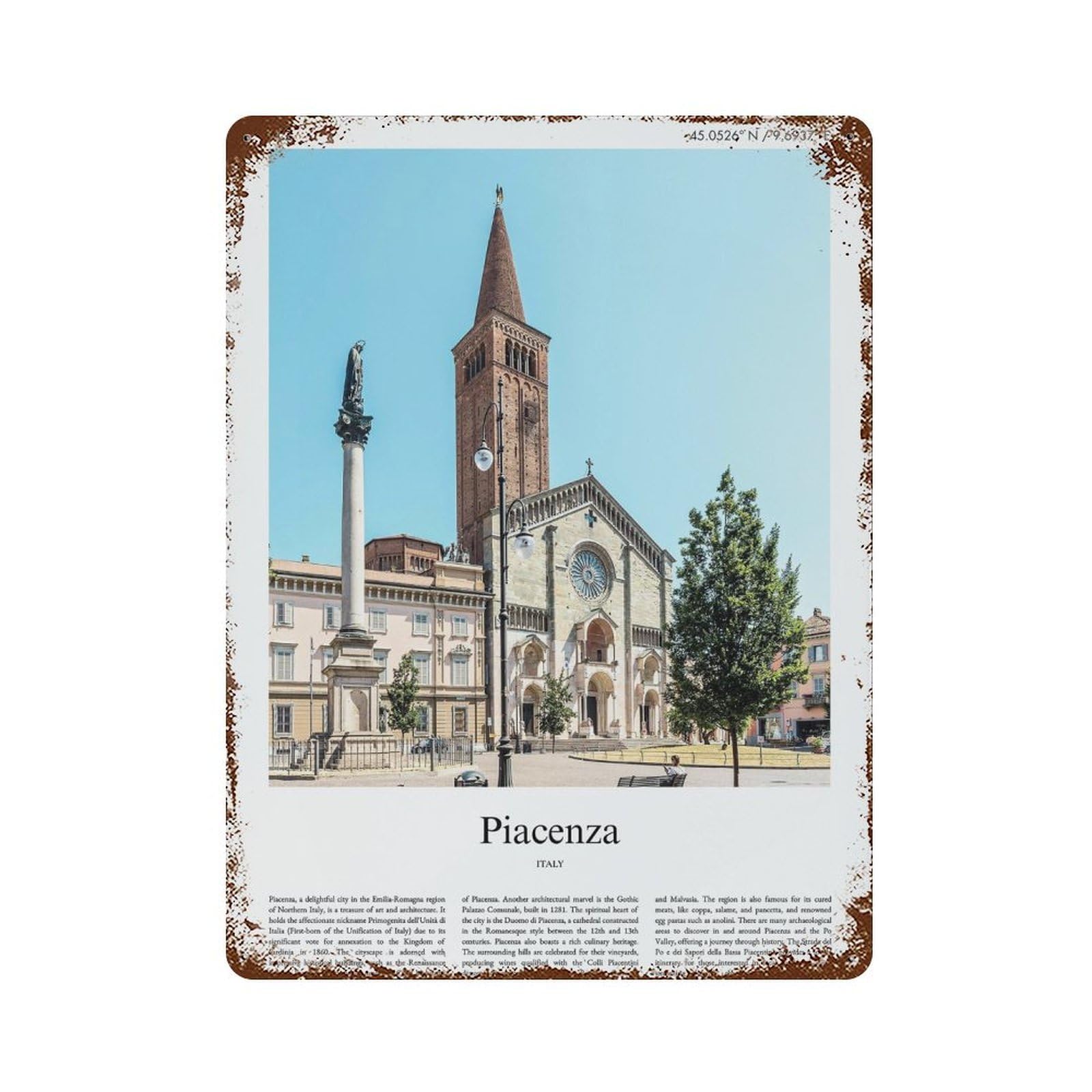 xiaoxiaoshen Piacenza Italy City Scenery Wall Decor Art Metal Tin Poster Modern Home Decor Art Home Bar Shop Decorations Vintage Sign 40x30cm