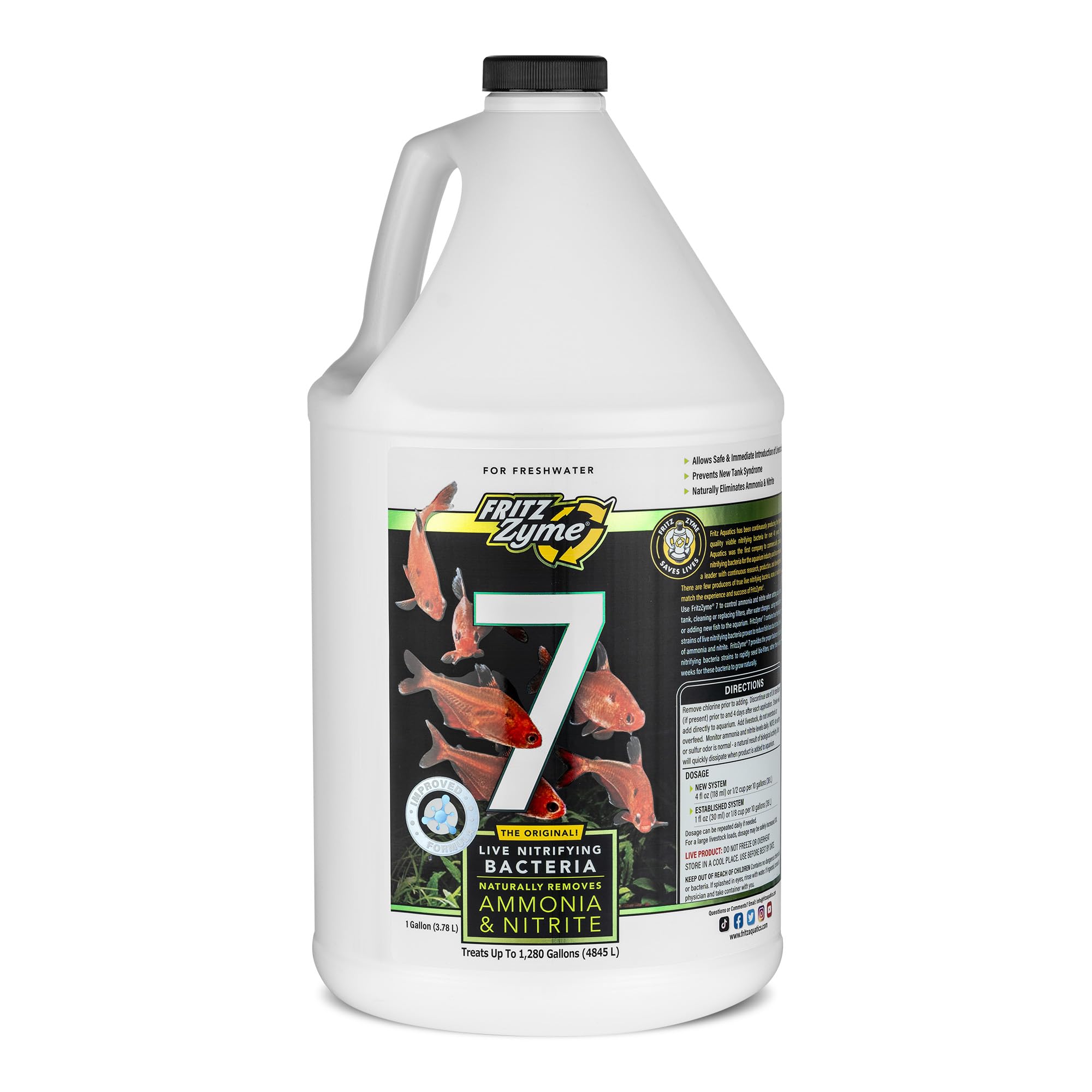 FritzZyme 7 Live Nitrifying Bacteria Naturally Removes Amonia & Nitrite for Freshwater Fish (1-Gallon)
