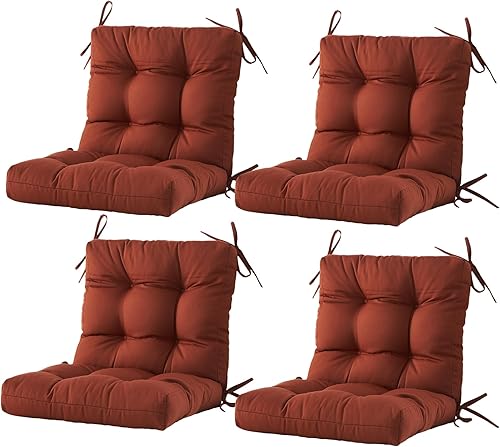 Miniatura 9 de Cojines para sillas de exterior, 40 x 20 x 4 pulgadas, cojín de mimbre grueso con respaldo bajo y lazos para muebles de patio, rojo ladrillo
