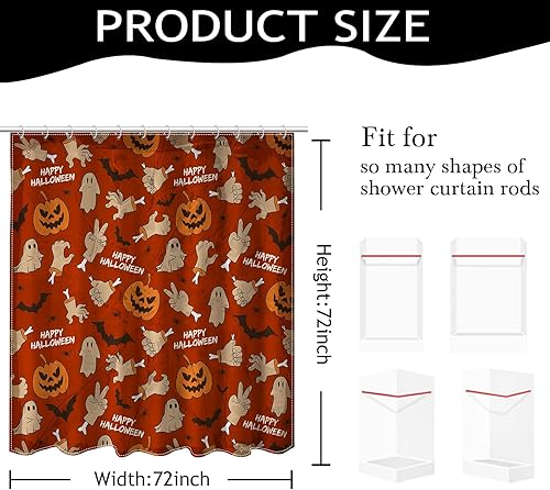 Miniatura 2 de Mocsicka Cortina de ducha de Halloween para baño, divertida cortina de ducha espeluznante con 12 ganchos, araña de murciélago de mano rota para