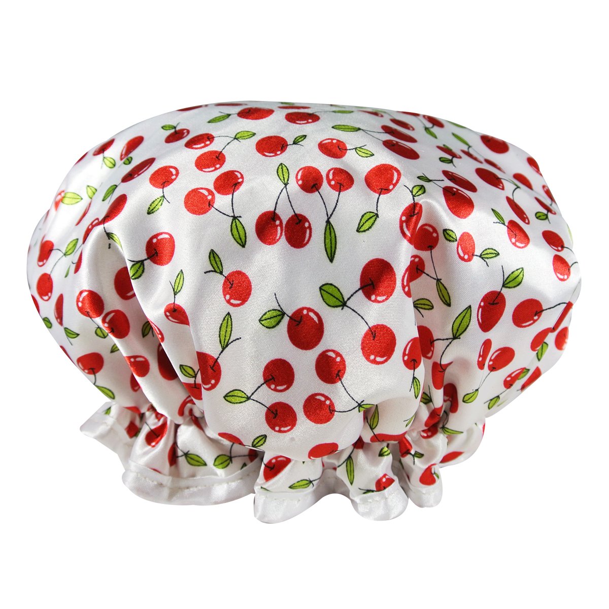 BowbearWomen's Stylish & Fun Satin Shower Caps, Red Cherries