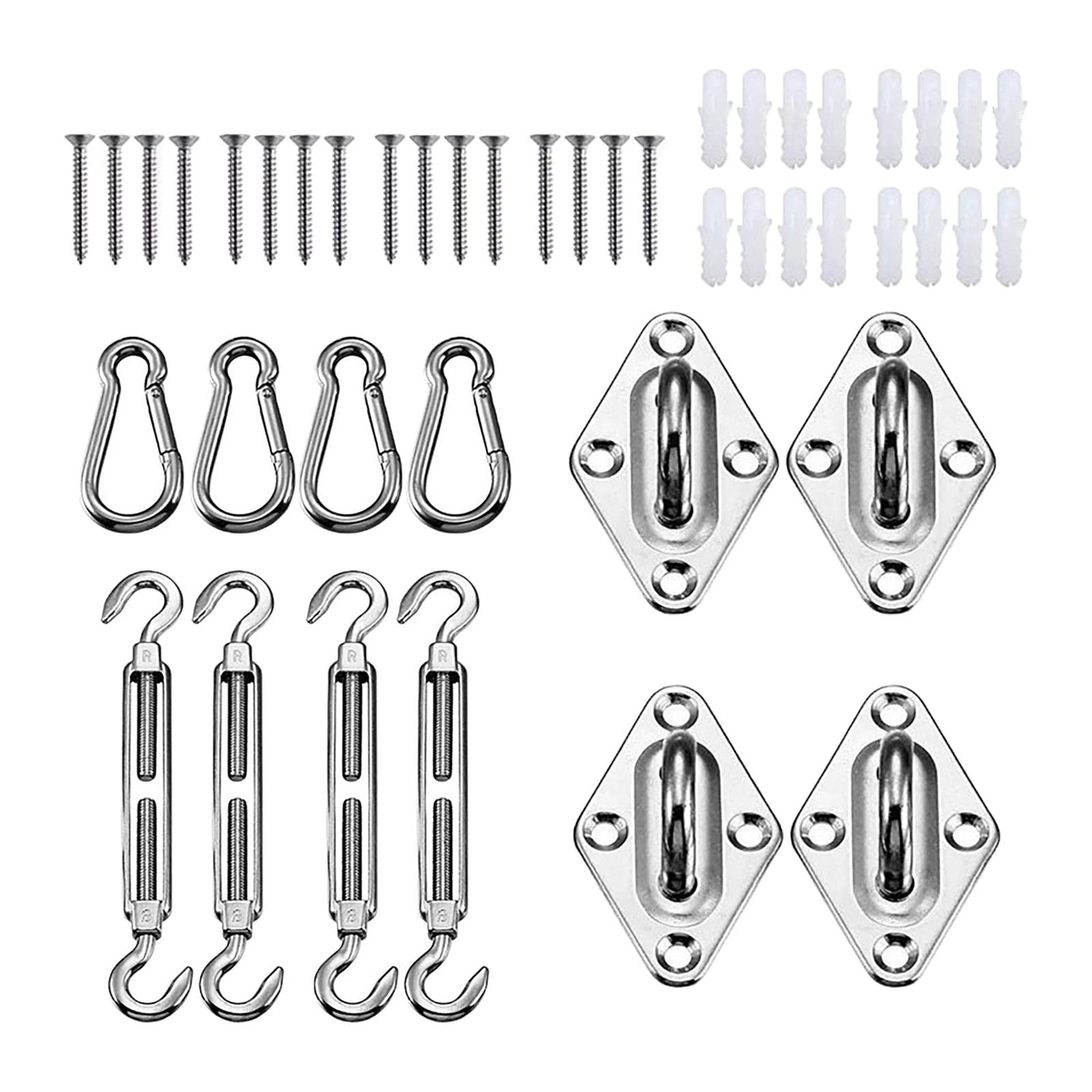 QUNINE Sonnensegel-Hardware-Set, 44-teiliges Markisen-Befestigungsset für die Installation von dreieckigen, rechteckigen Sonnensegeln, Edelstahl-Baldachin-Sonnensegel-Befestigung, M5 (M5)