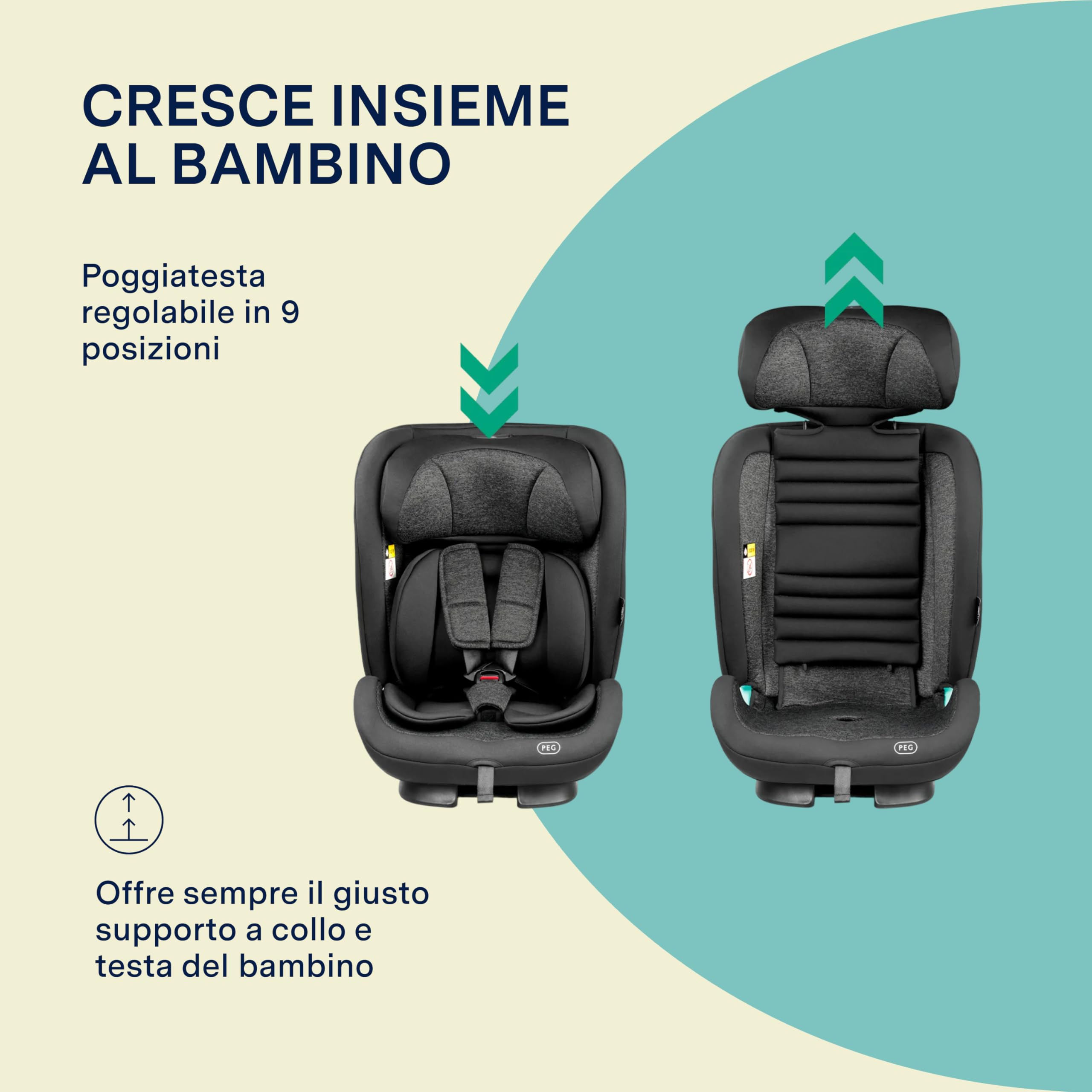 PEG Viaggio TT Seggiolino Auto Evolutivo i‑Size con ISOFIX, 76–150 cm, 15 mesi–12 anni, 9–36 kg, Schienale Reclinabile, Poggiatesta Regolabile, Protezioni Laterali, Planet