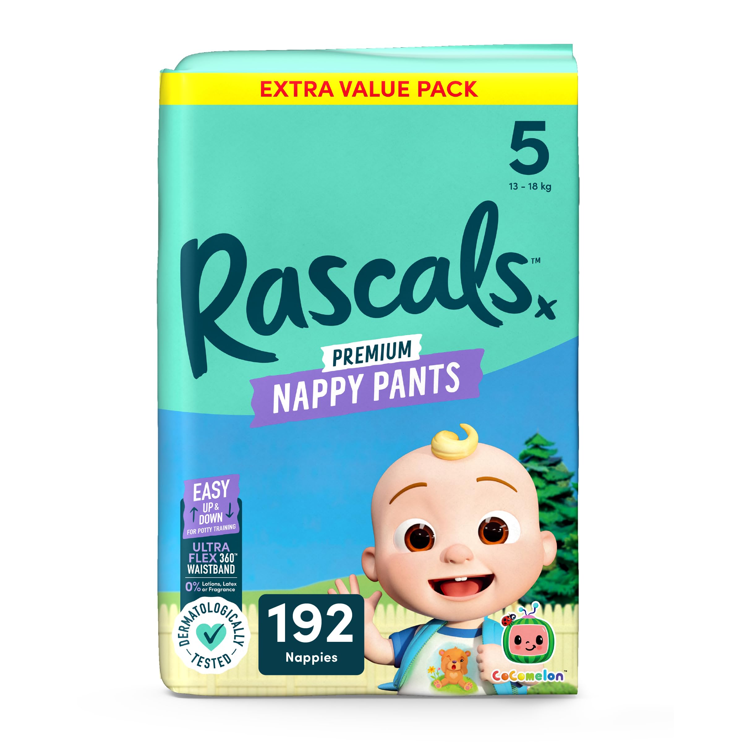 Rascals CoComelon Nappy Pants Size 5, 192 Count, UltraFlex 360™