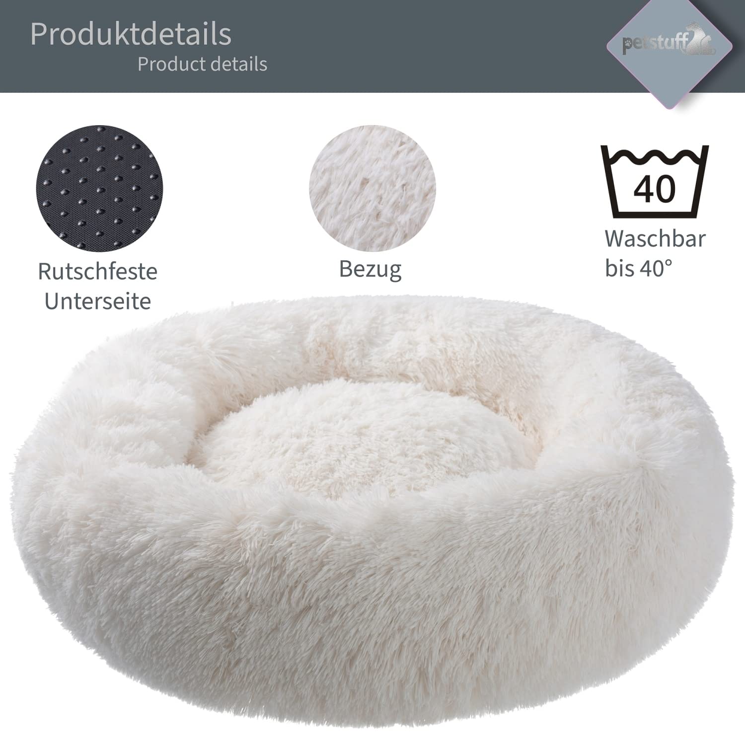 Hundebett Rund rutschfest waschbar Farb- und Größenwahl, beige, Ø 120 cm
