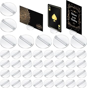 Harloon 50 Pcs Large Card Stands Transparent Plastic Game Card Holders 1.4 Inch Paper Miniature Bases Business Card Holder Stand Clear Paper Board Clips for Table Price Tags Labels Menus
