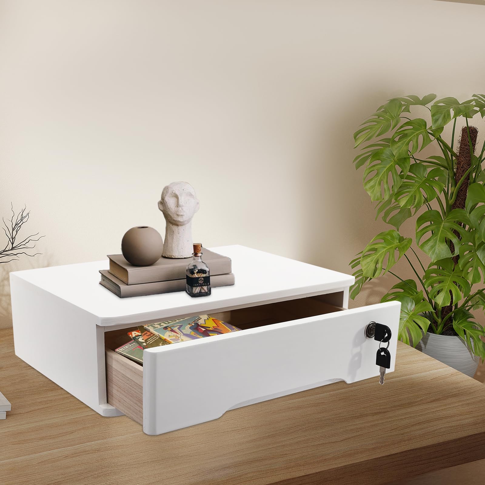 Contenitore da scrivania in legno con cassetti chiudibili, per ufficio e casa (bianco, con 1 cassetto)