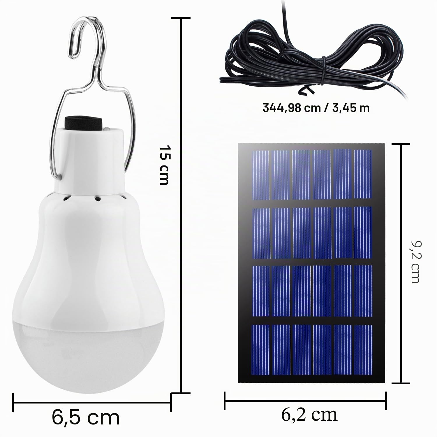 Beinhome Lámpara Solar LED para Exterior 2PCS,Farolillo Solar,Lámpara de Camping,Lámpara con Panel Solar,3M Cable,Bombilla de 3W,Iluminación Solar para Interior,Tienda de Campaña Senderismo Pesca