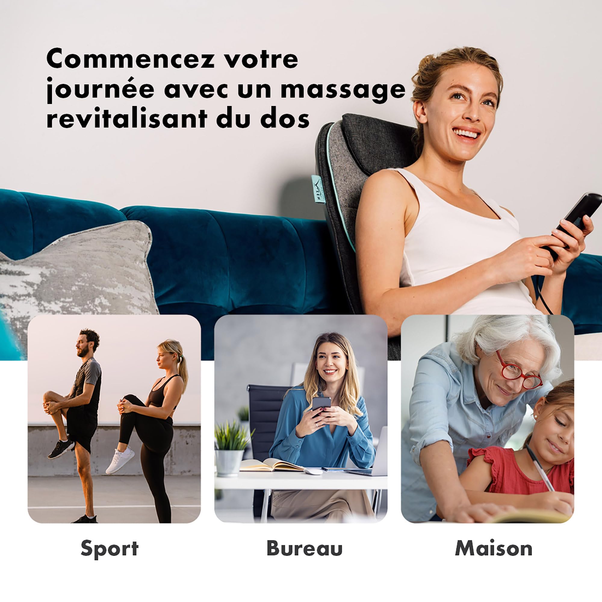 Siège de massage Zen Olympus - 3 types de massages: Shiatsu Max, percussions et roulement - soulage les muscles et appaise les tensions