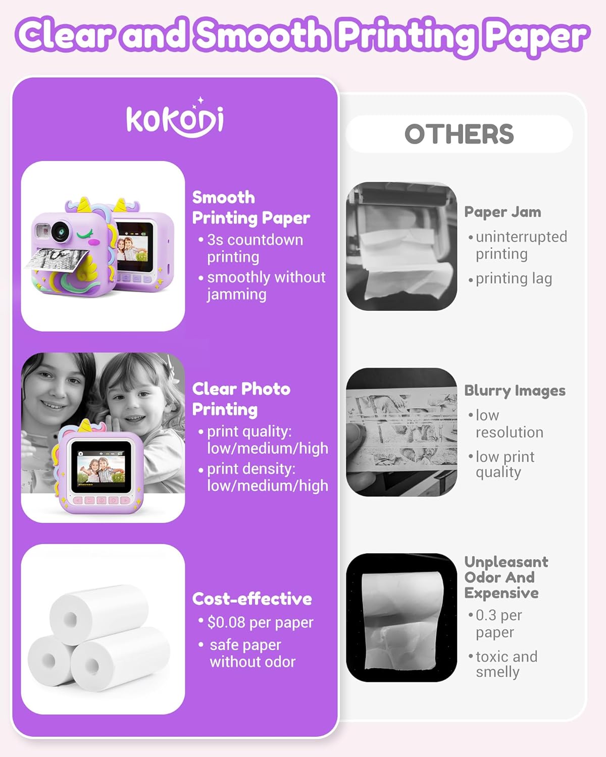 KOKODI Kids Camera Instant Print, Toddler Cameras Christmas Birthday Gifts for Girls Age 3-12, Digital Video Instant Printable Camera for Kids,Toys for Ages 5-7 Girls (Purple)