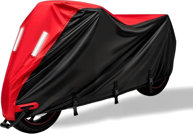 Motorcycle Cover Waterproof XXL 87IN(L) Heavy Duty 210D Oxfod All Weather | 3 Buckle dirt bike cover, Anti-theft Large Motorcycle covers waterproof outdoor, motorcycle tarp with Reflective Stripes