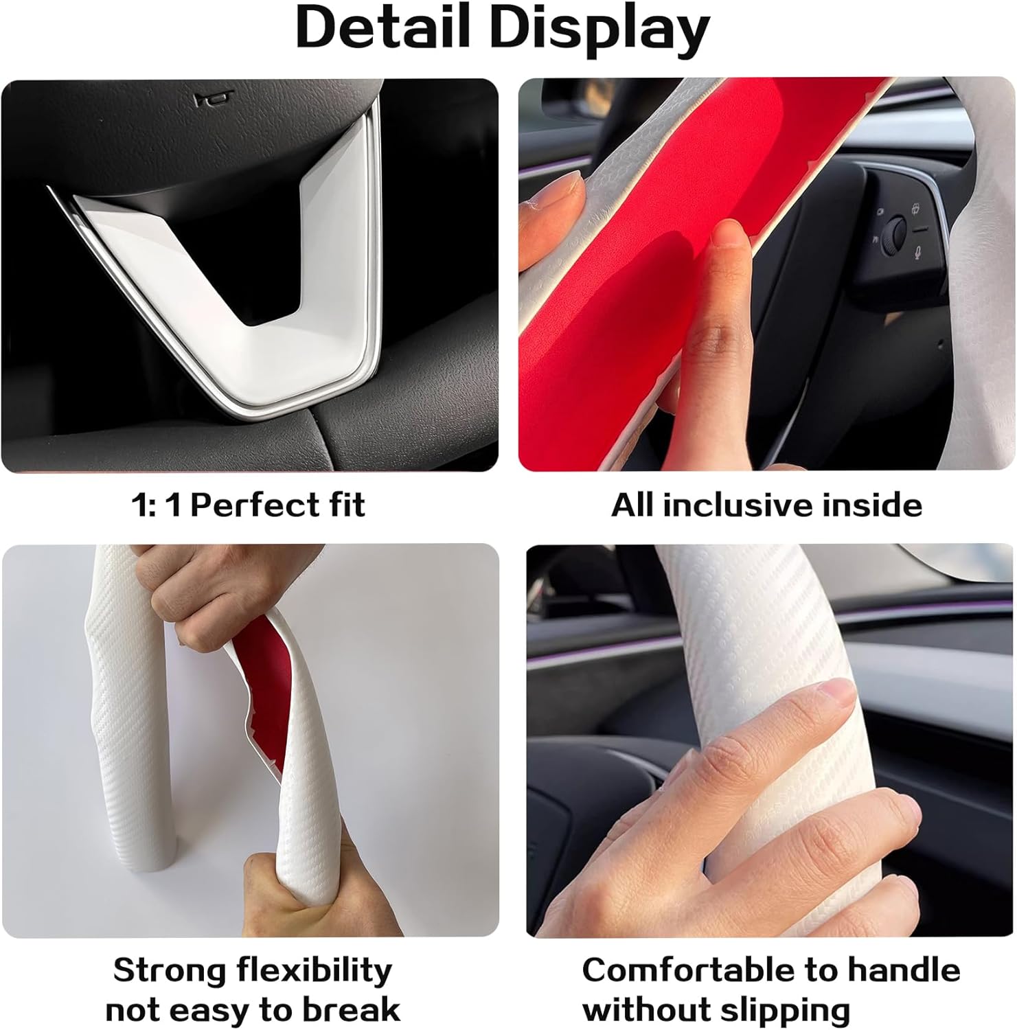 for Tesla Model 3 Highland and Model Y Juniper Steering Wheel Cover Trim Interior Decoration Protection Accessories (M3/My-White 3pcs)