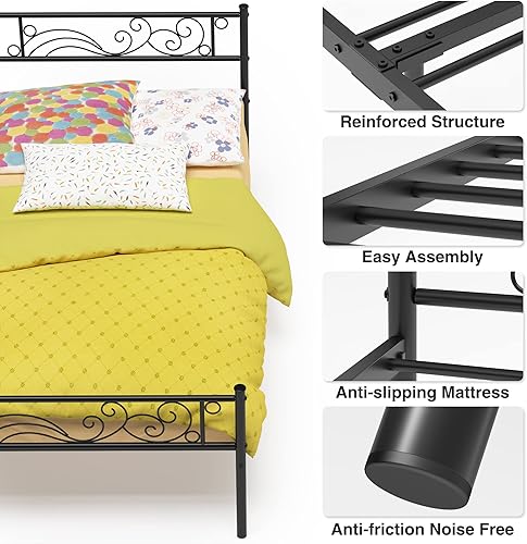 Miniatura 21 de Weehom Marco de cama individual, plataforma de metal, listones de acero resistente, almacenamiento debajo de la cama para niños, color rosa