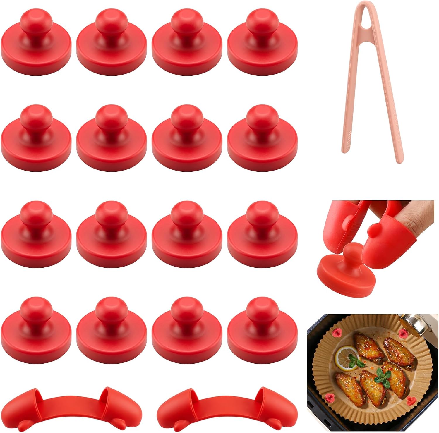 16Pcs Red Air Fryer Silicone Magnets for Parchment Paper