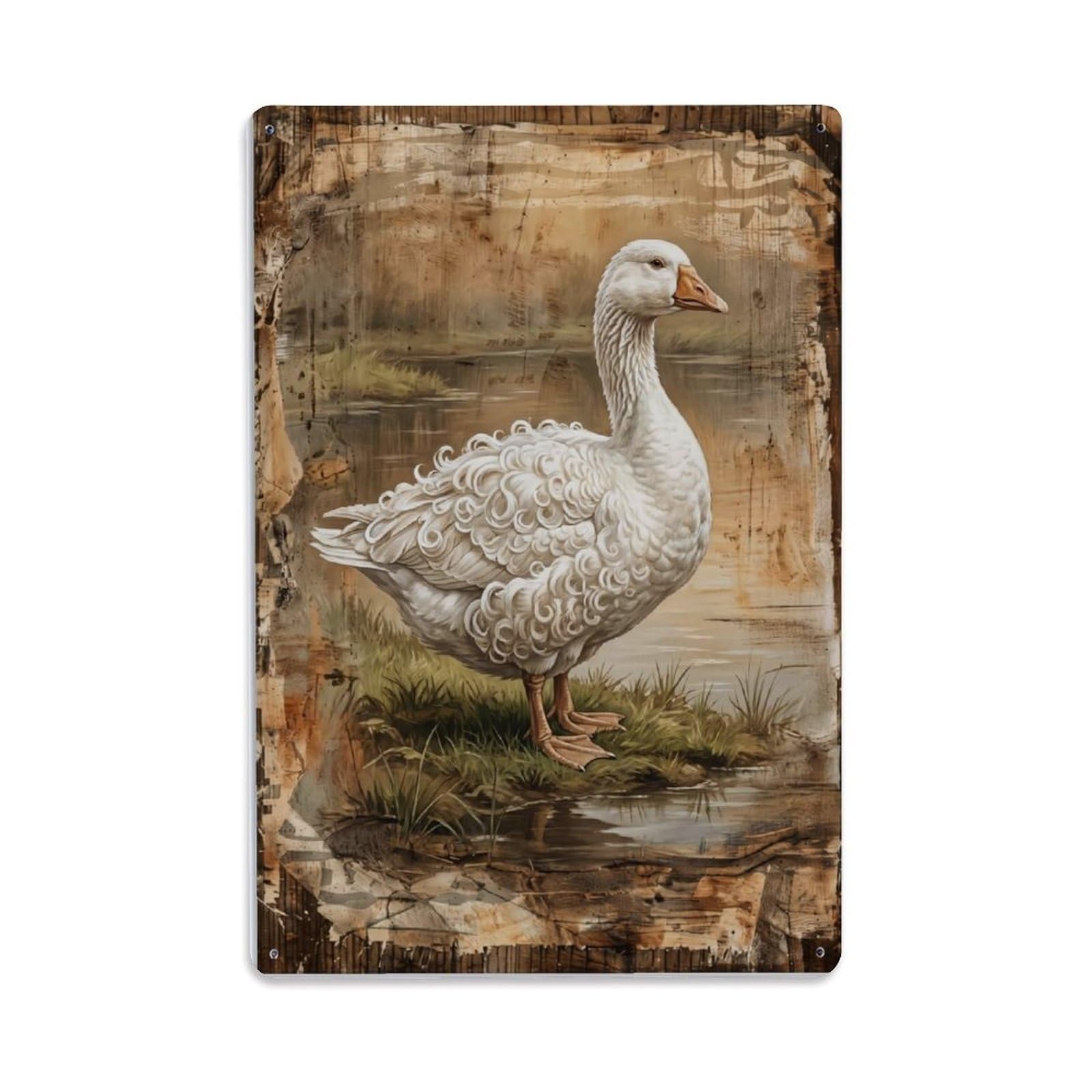 Sebastopol Goose Farm Curly Feathers White Vintage Metal Tin Sign Plaque Wall Decor for Cafe, Club, Garden Metal Poster 8x12Inch