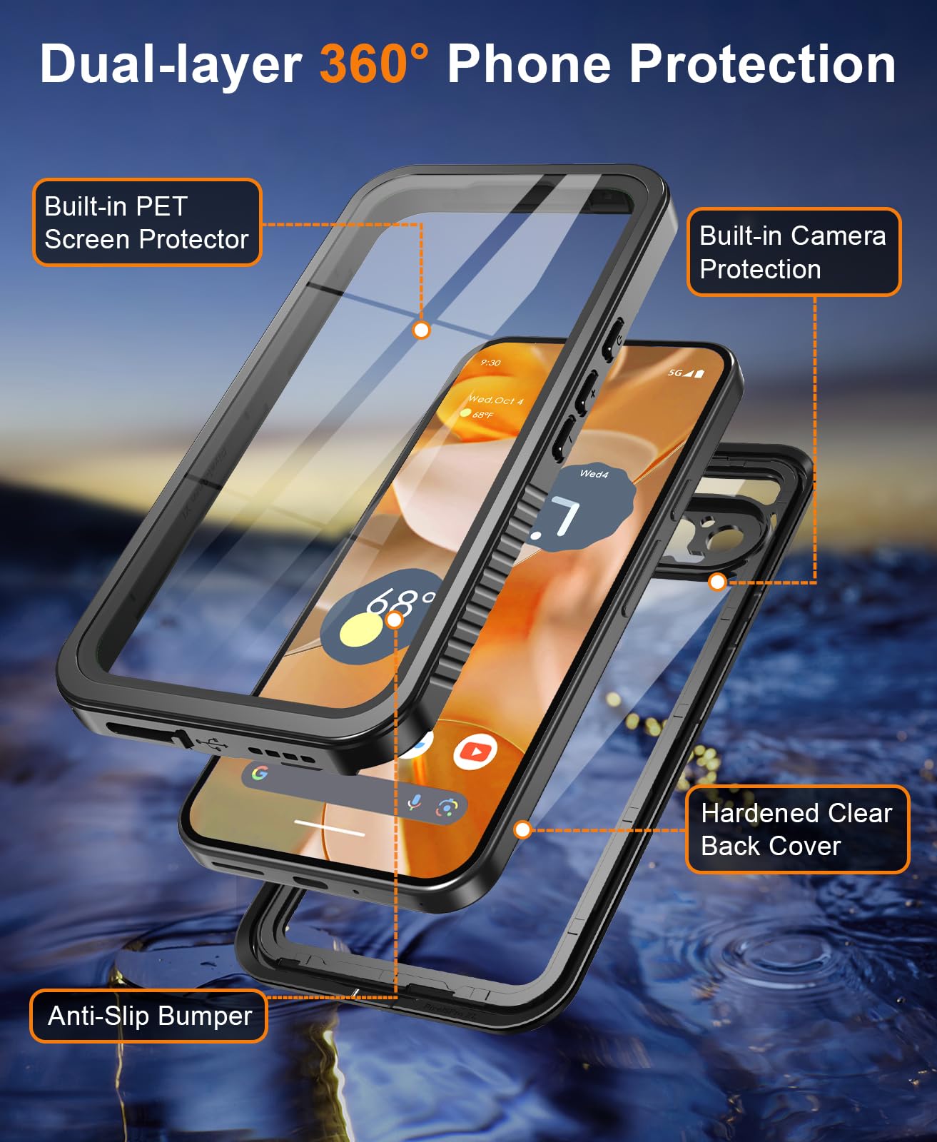 Beeasy Coque pour Google Pixel 9 Etanche, IP68 Imperméable 360 Protection Intégrale Étui avec Protecteur d'Écran, Antichoc Waterproof Antipoussière Incassable Etui pour Pixel 9, Noir