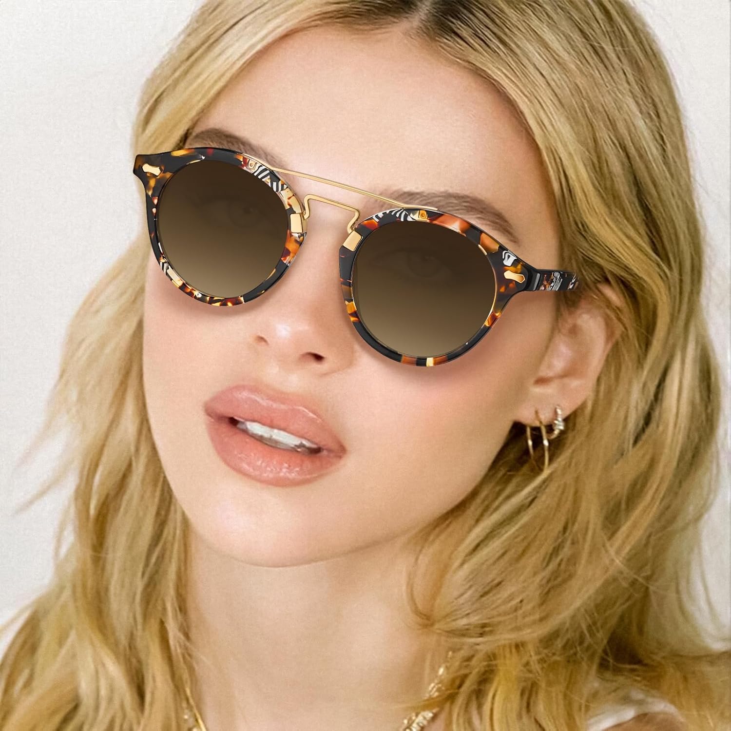 CARFIA Small Face Acetate Double Bridge Sunglasses for Women Polarized UV Protection, Retro Metal Brow Eyewears Round Sunnies - Image 2