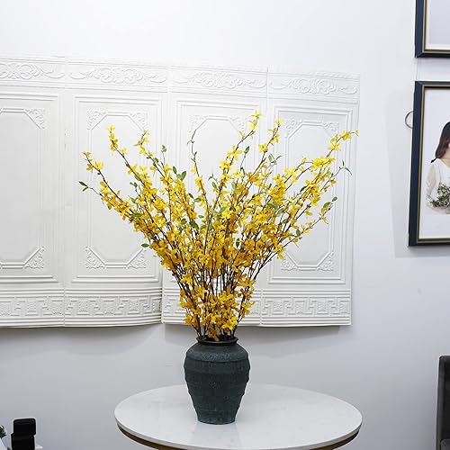 Miniatura 8 de Ramas artificiales de Forsythia, 6 piezas de flor de cerezo de 39.4 pulgadas, flores de primavera artificiales para decoración, flores de Forsythia
