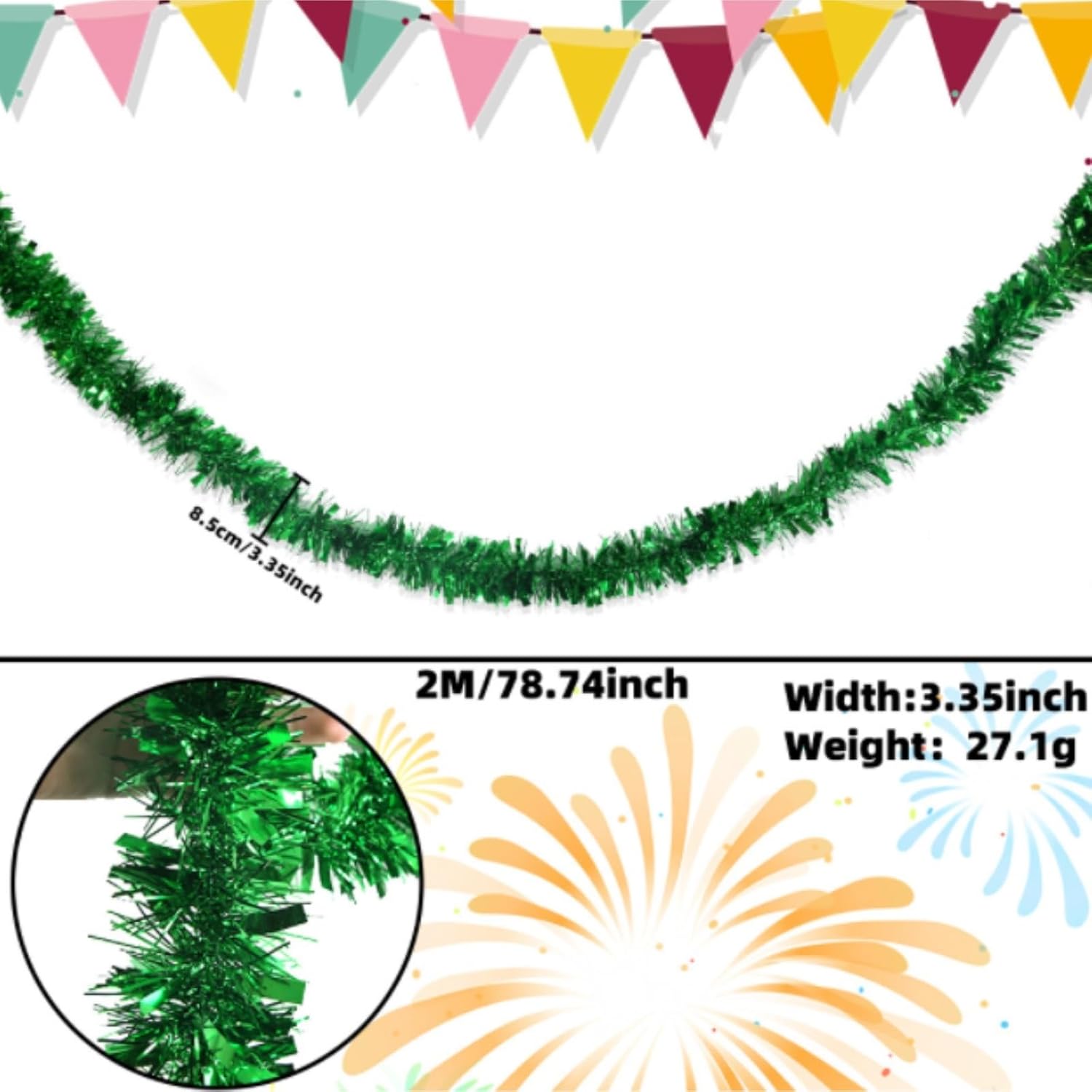 Tinsel Indoor 4 Piece Colorful Christmas Tinsel Garland for Indoor Outdoor Party Decor Christmas Tree Garland