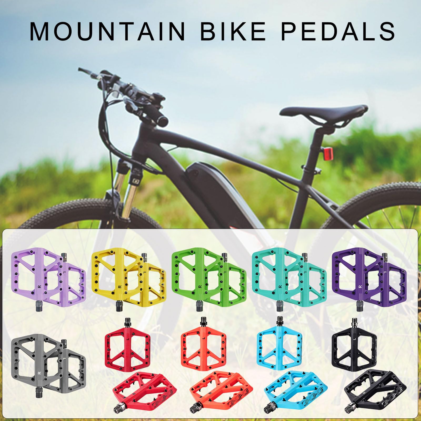 Generisch Pedali per mountain bike, con ampia piattaforma antiscivolo, in nylon, con cuscinetti sigillati da 9/16", adatti per ciclismo da strada ergonomici