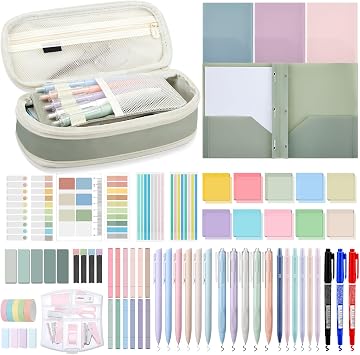 Sinload 72 Pcs Aesthetic School Supplies with Pencil Case, Green