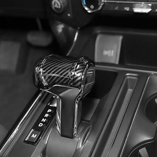 Miniatura 7 de Cubierta de fibra de carbono para perilla de palanca de cambios compatible con Ford F150 2021-2025+