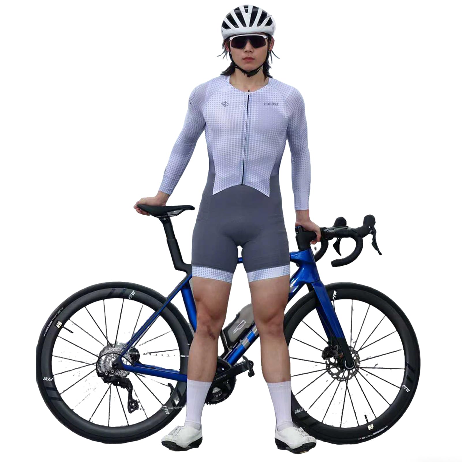 Tuta Ciclismo Uomo Manica Lunga Traspirante - Body Triathlon Una Pezzo per Strada e Triathlon, Fondello Alta Densità | Asciugatura Rapida | UV UPF 50+ | 3 Tasche