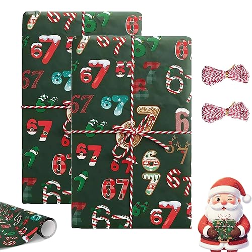 67 Christmas Wrapping Paper, 67 Meme Paper with Decorative Cord,