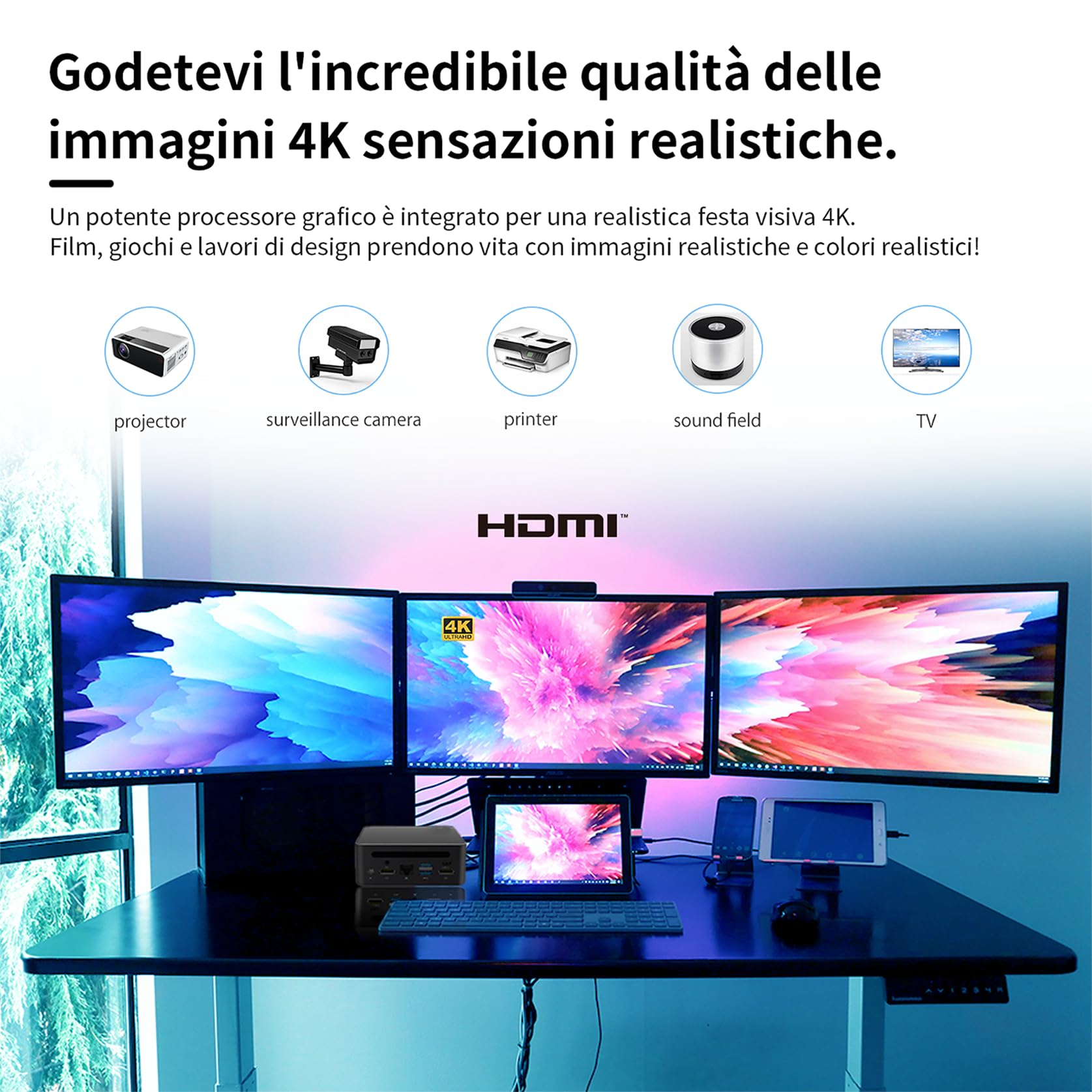 AskHand Mini PC Core i5 12450H 4.40GHz 8C/12T, 16GB DDR4 RAM 512GB NVME SSD, Windows 11 Pro,WiFi,BT5.2,LAN 1000M,USB*4,HDMI*2,USB-C,Display triplo 4K@60Hz