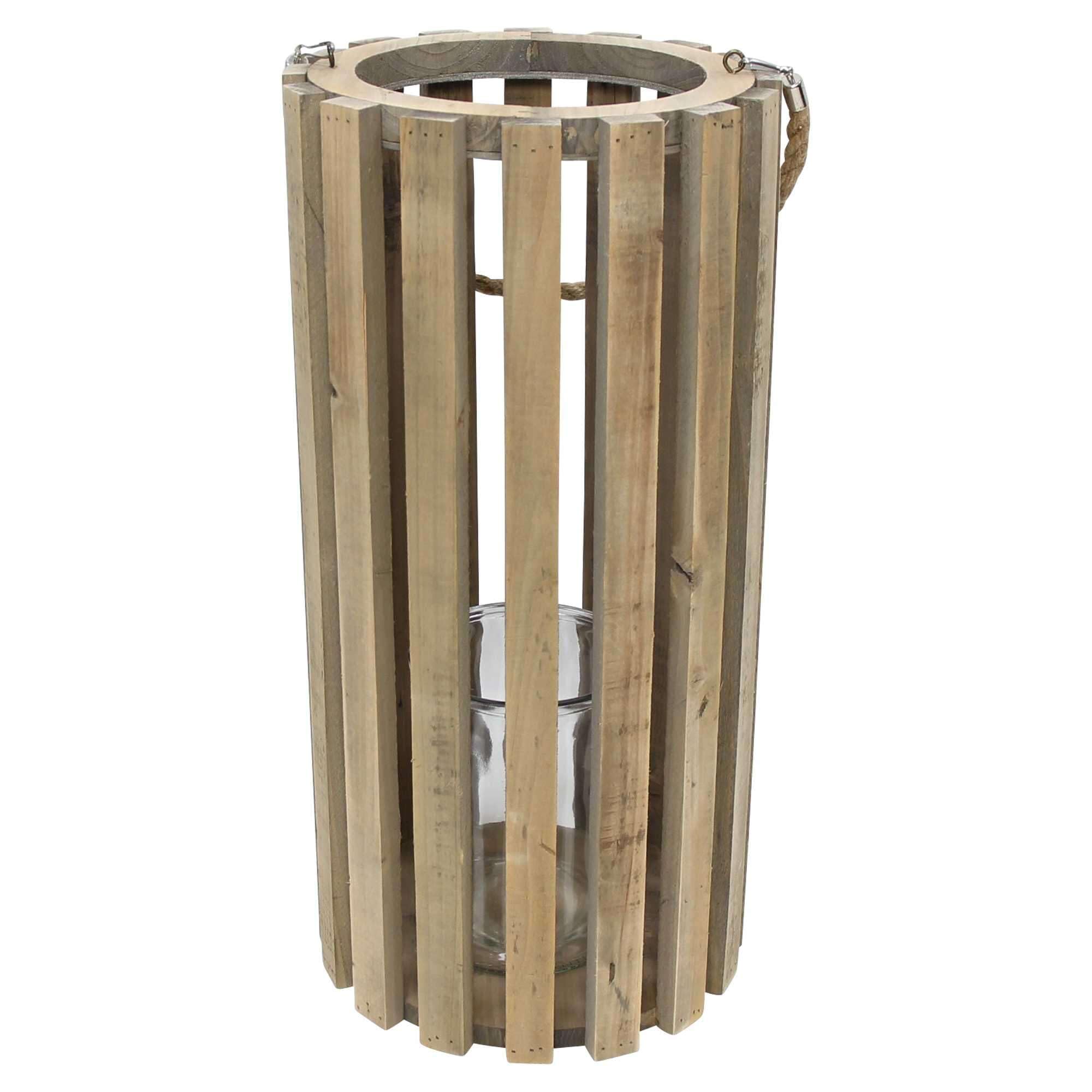 Dekoleidenschaft Laterne Recycelt aus recyceltem Holz mit Windlichtglas, Ø 28 x 58 cm, große Holzlaterne, Kerzensäule