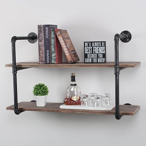 Miniatura 75 de MBQQ, Estantes de tubería industrial con madera, estante de montaje en pared rústico, estantería de metal colgada, estantería flotante de