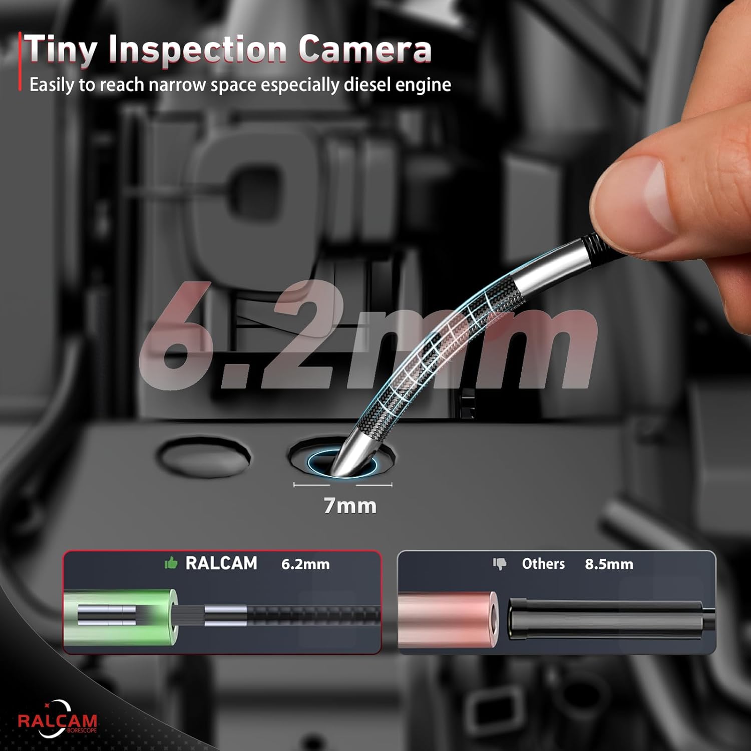 Ralcam Two-Way 210° Articulating Borescope, 6.2mm Slim Probe USB-C Flexible Endoscope Inspection Camera Compatible with iPhone & Android for Engine, Pipe & HVAC Inspection - Image 3