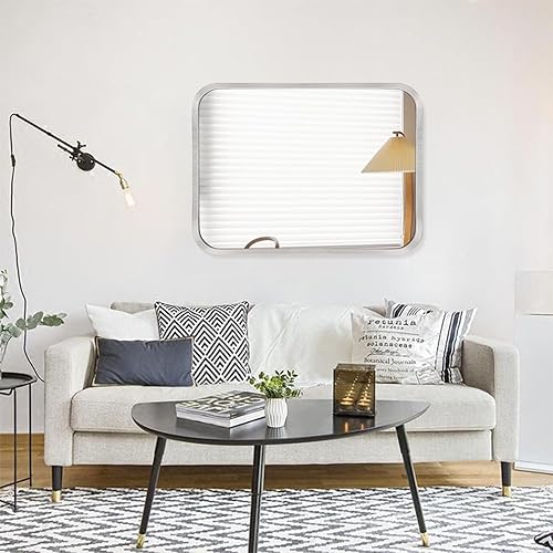 Miniatura 4 de Espejo de pared rectangular de 20 x 27.5 pulgadas, espejo de baño de aleación de aluminio, espejo de esquina redondeada con marco de metal para