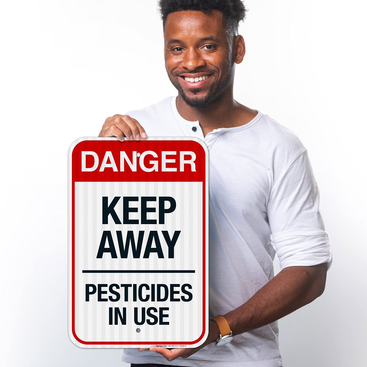 Keep Away Pesticides in Use Sign, 12x18 Inches, 3M EGP Reflective .063 Aluminum, Fade Resistant, Indoor/Outdoor Use, Made in USA